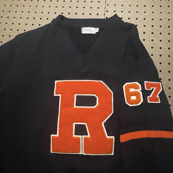 VTG Rutgers Sweater Mens Large Black Letterman Stylized Sportswear Player USA - Picture 3 of 11